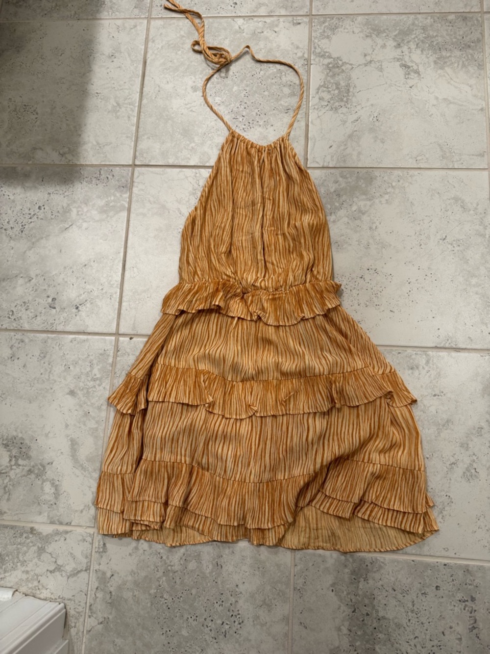 Lulu's Mustard Yellow Backless Tiered Halter Dress